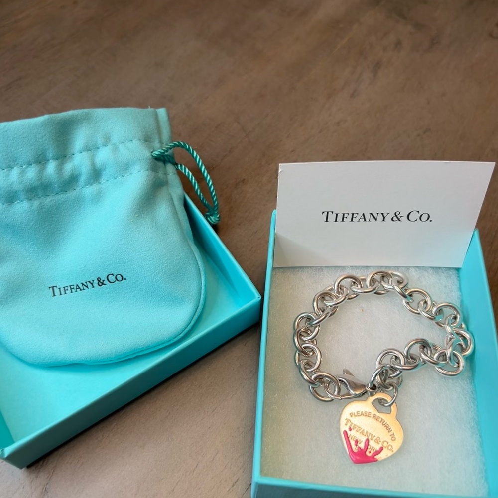 Tiffany & Co pink splash heart charm bracelet